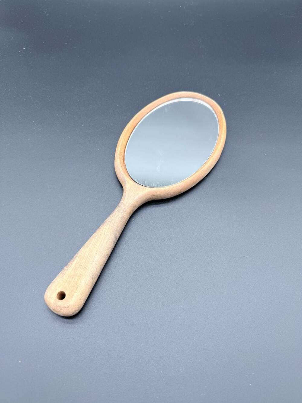Vintage Oval Handheld Wooden Vanity Mirror